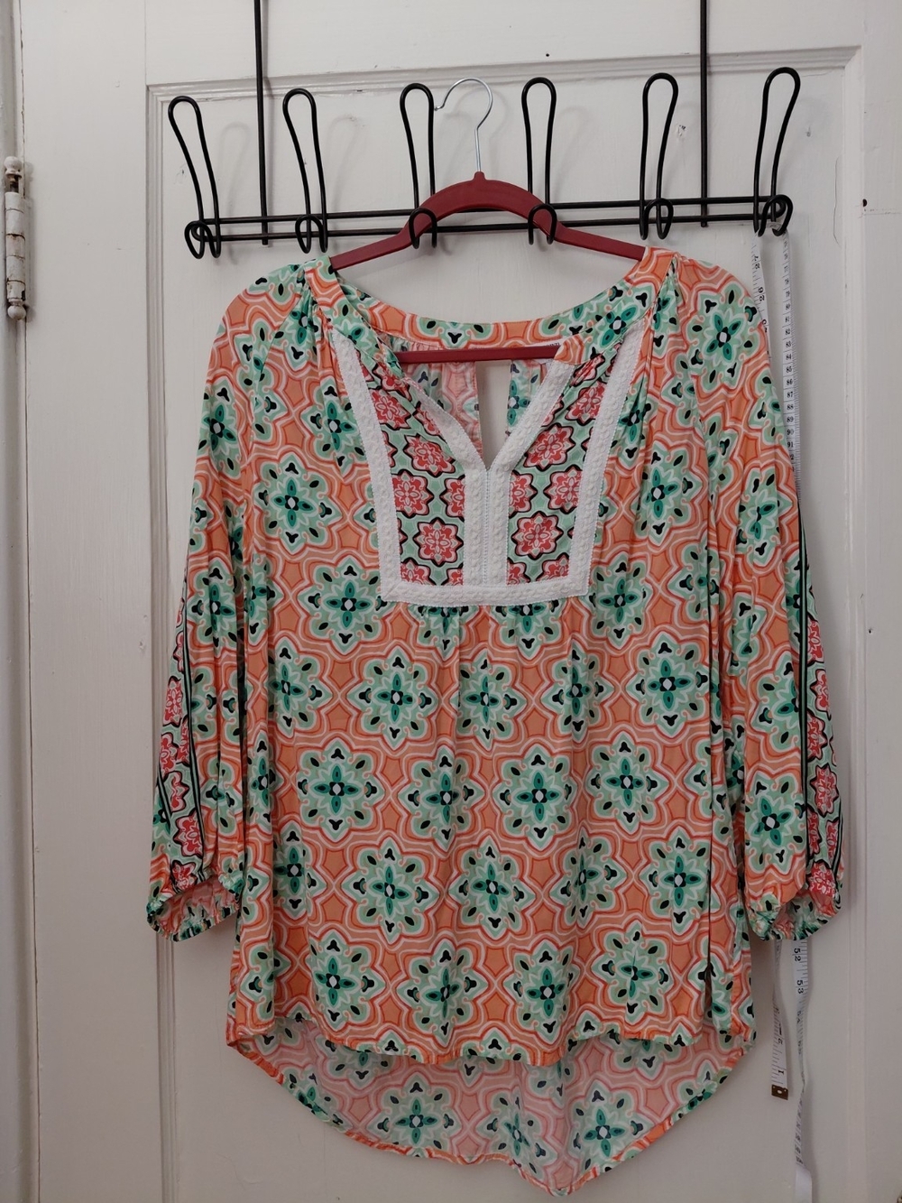 Crown & Ivy Women's Geometric Tunic Orange & Green Like New